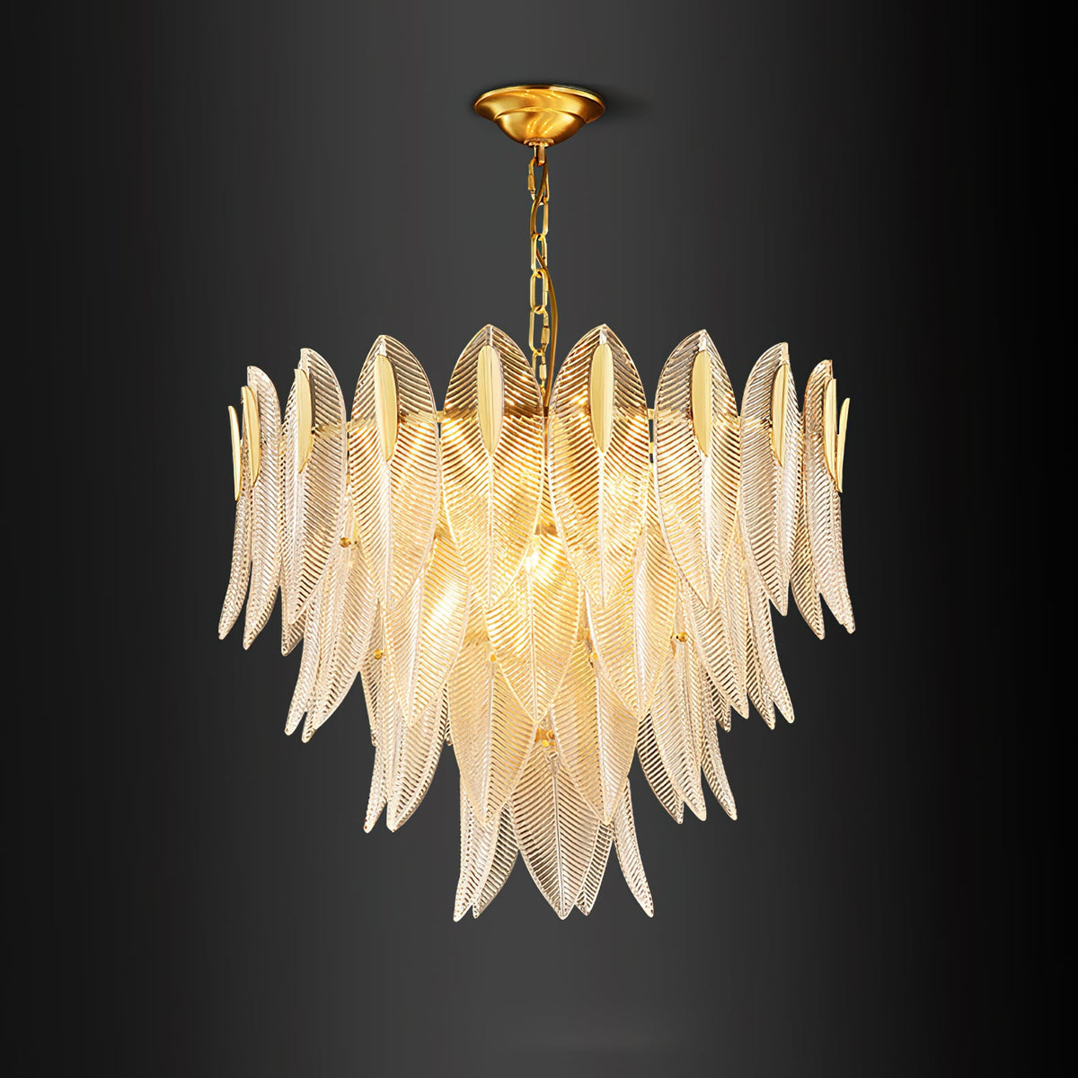 Novida Chandelier - Neoclassical Layered Brass & Tiered Glass Light