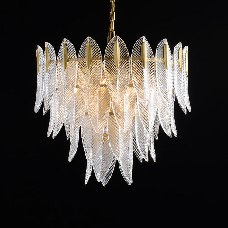 Novida Chandelier - Neoclassical Layered Brass & Tiered Glass Light
