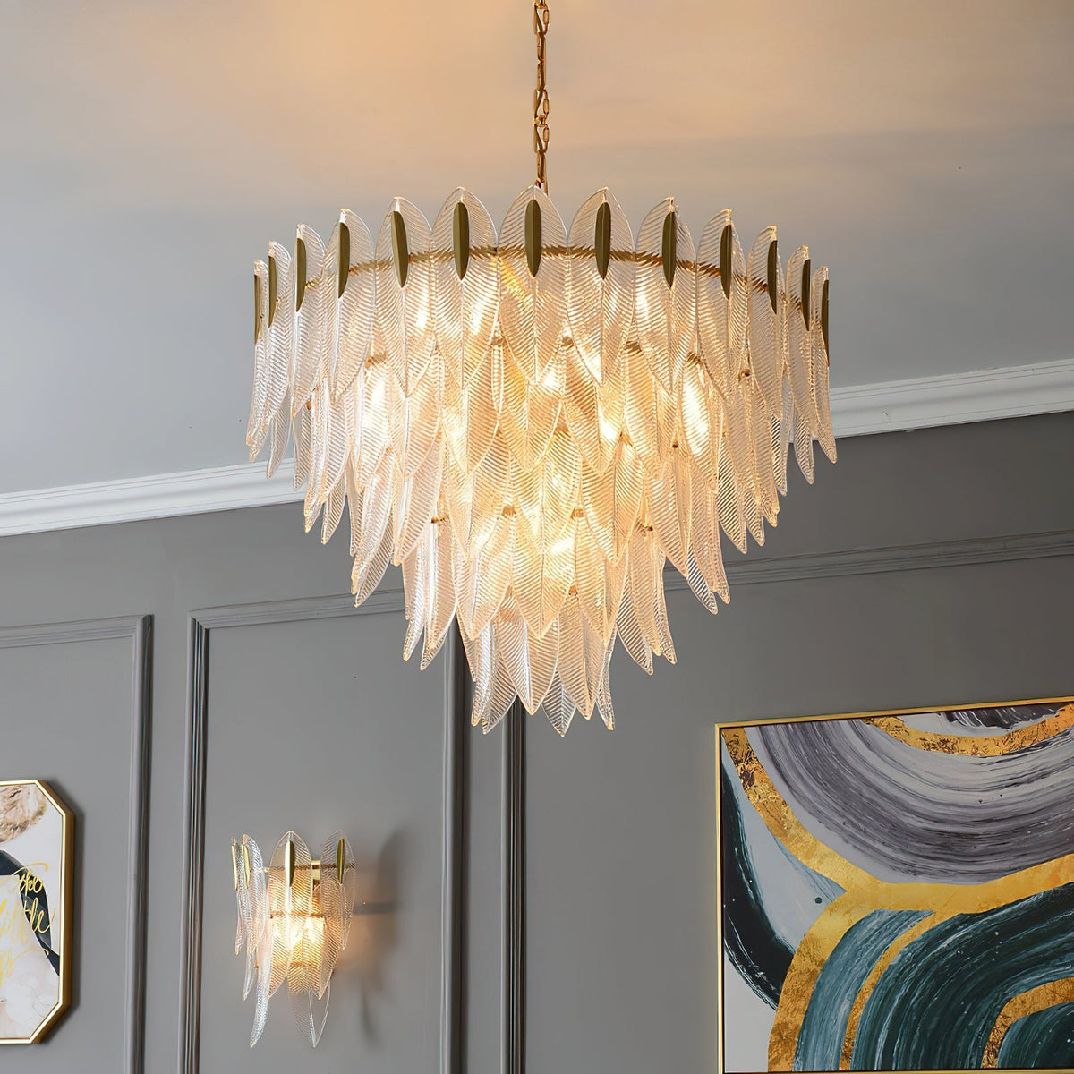 Novida Chandelier - Neoclassical Layered Brass & Tiered Glass Light