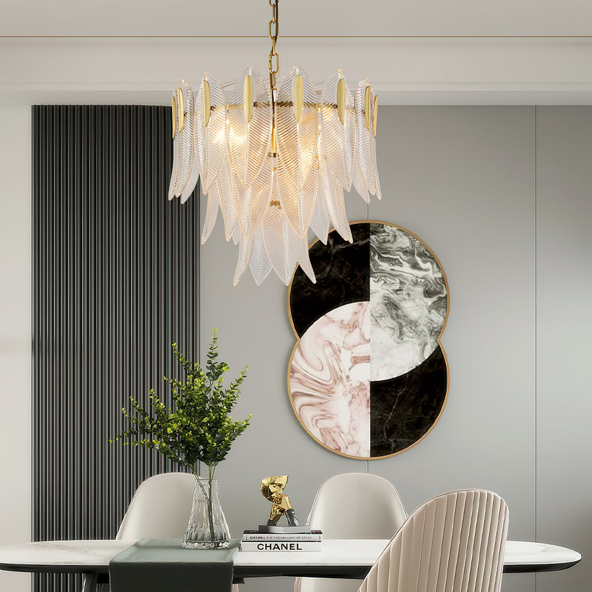 Novida Chandelier - Neoclassical Layered Brass & Tiered Glass Light