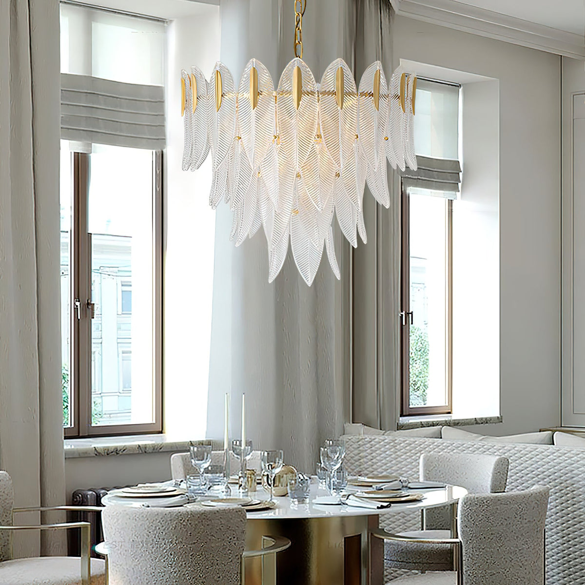 Novida Chandelier - Neoclassical Layered Brass & Tiered Glass Light