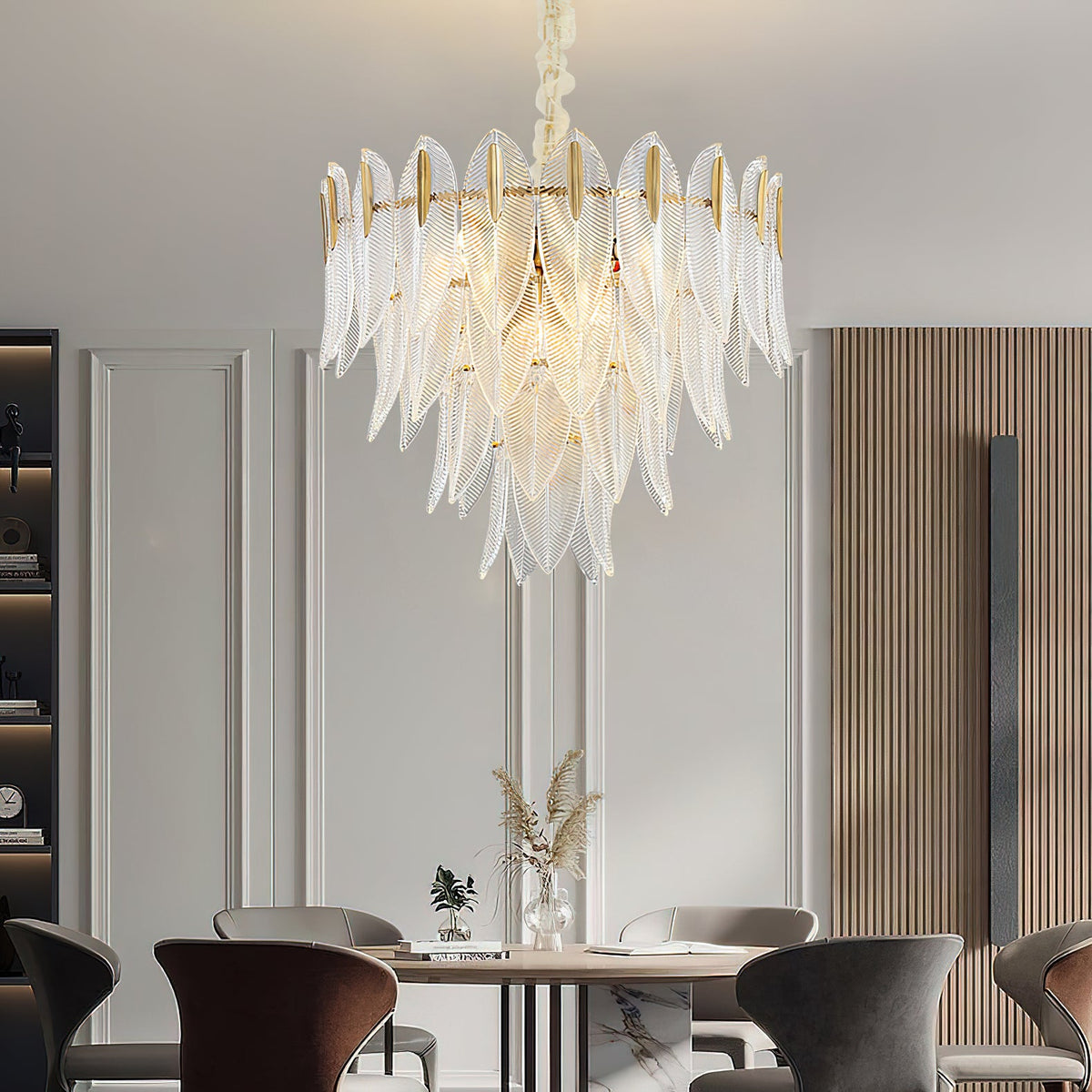 Novida Chandelier - Neoclassical Layered Brass & Tiered Glass Light