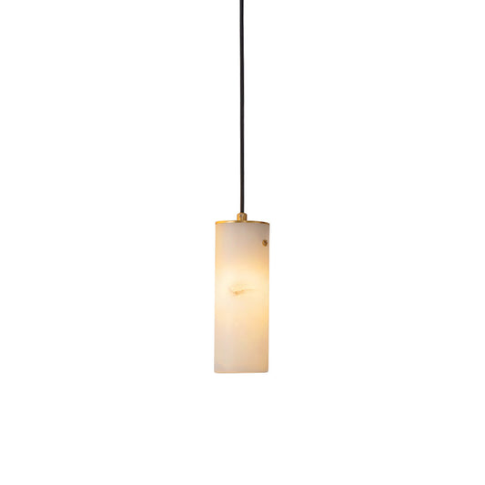Nula Vertical Alabaster Pendant Light - Hand-Carved Natural Stone Cylinder