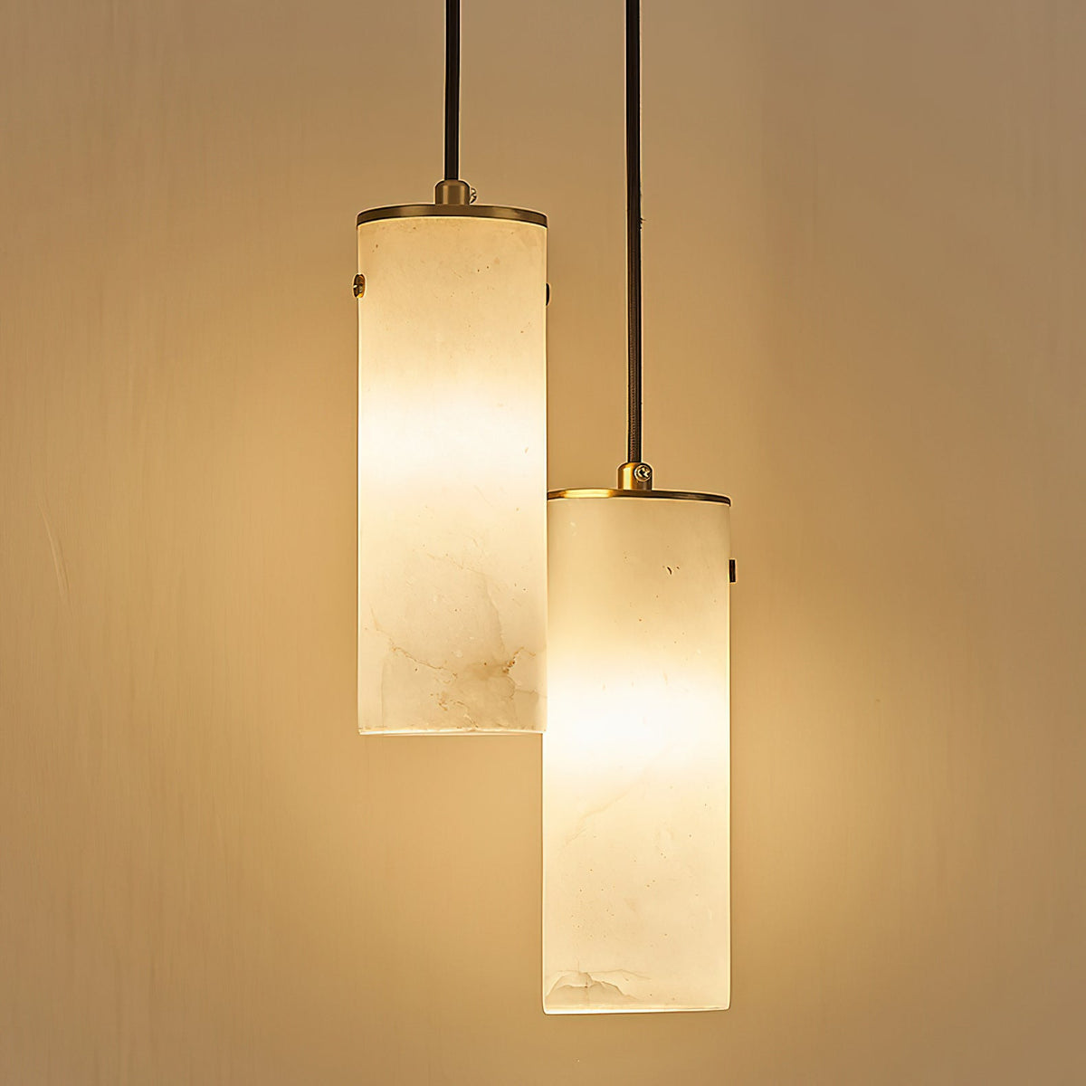 Nula Vertical Alabaster Pendant Light - Hand-Carved Natural Stone Cylinder