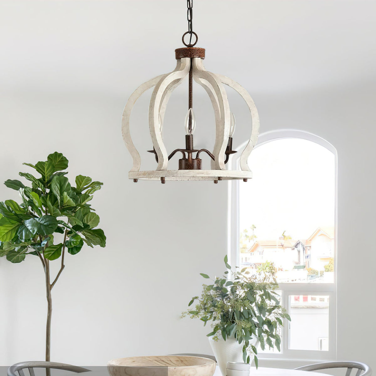 Oaks Aura Farmhouse Pendant Lamp - French Country Crown Wood Chandelier
