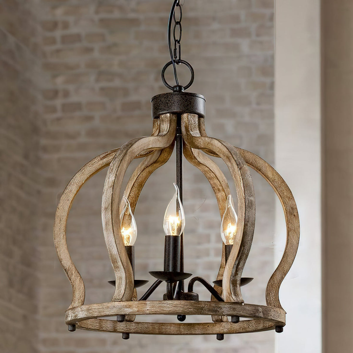 Oaks Aura Farmhouse Pendant Lamp - French Country Crown Wood Chandelier