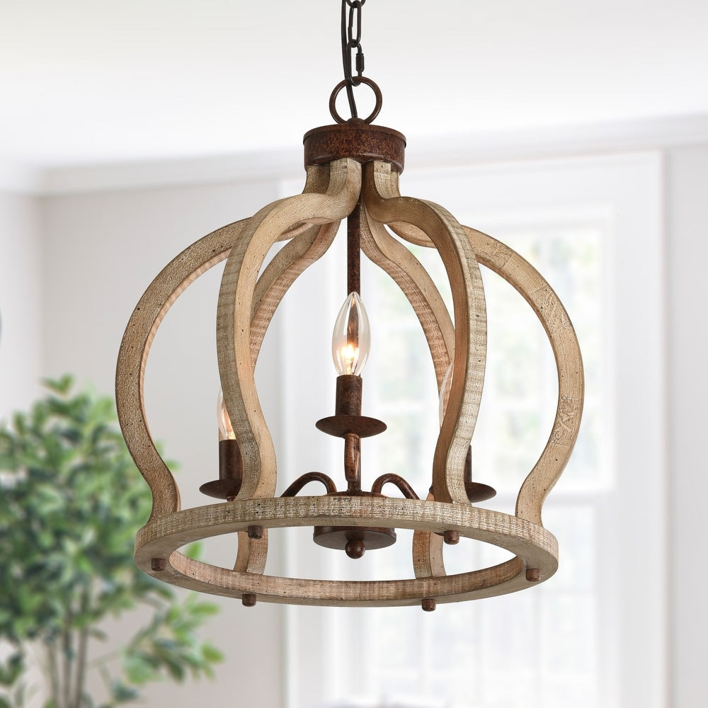 Oaks Aura Farmhouse Pendant Lamp - French Country Crown Wood Chandelier