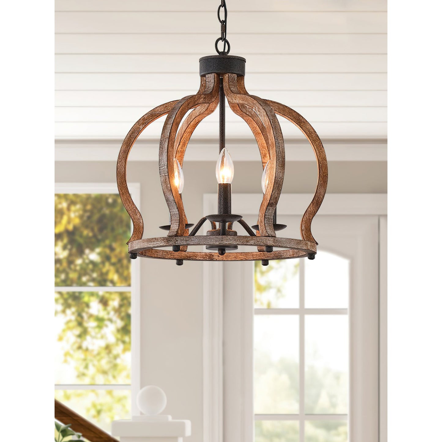 Oaks Aura Farmhouse Pendant Lamp - French Country Crown Wood Chandelier