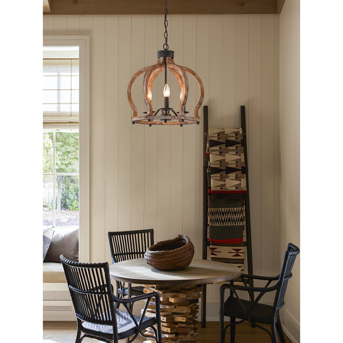 Oaks Aura Farmhouse Pendant Lamp - French Country Crown Wood Chandelier