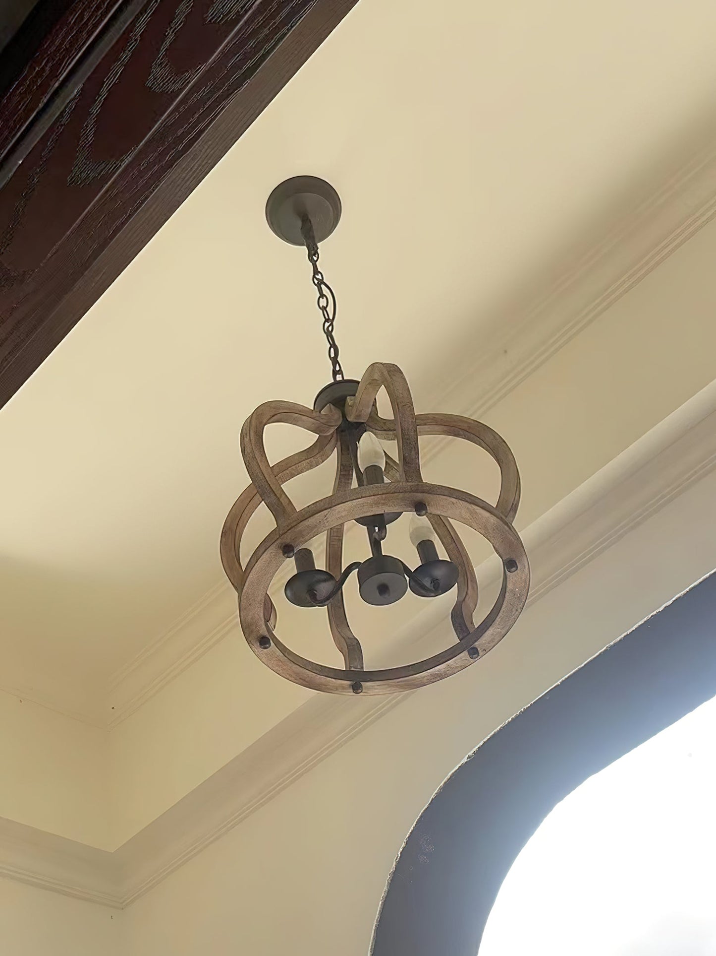 Oaks Aura Farmhouse Pendant Lamp - French Country Crown Wood Chandelier