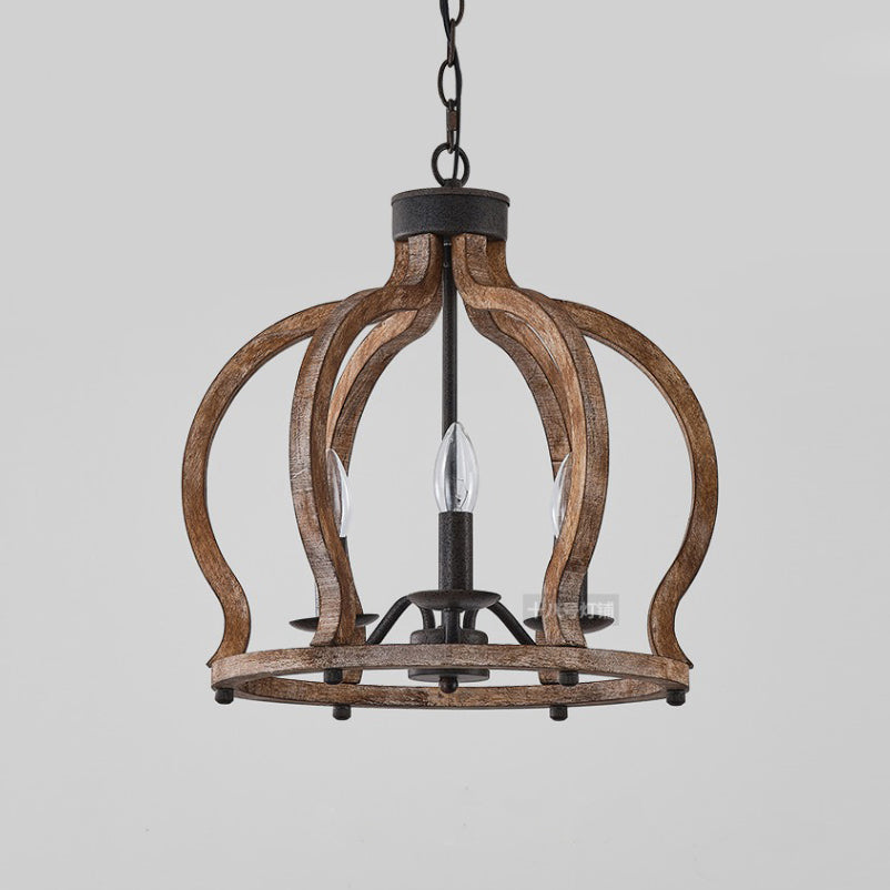 Oaks Aura Farmhouse Pendant Lamp - French Country Crown Wood Chandelier