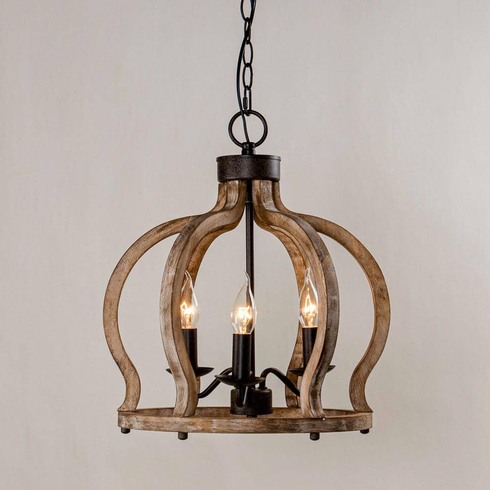 Oaks Aura Farmhouse Pendant Lamp - French Country Crown Wood Chandelier