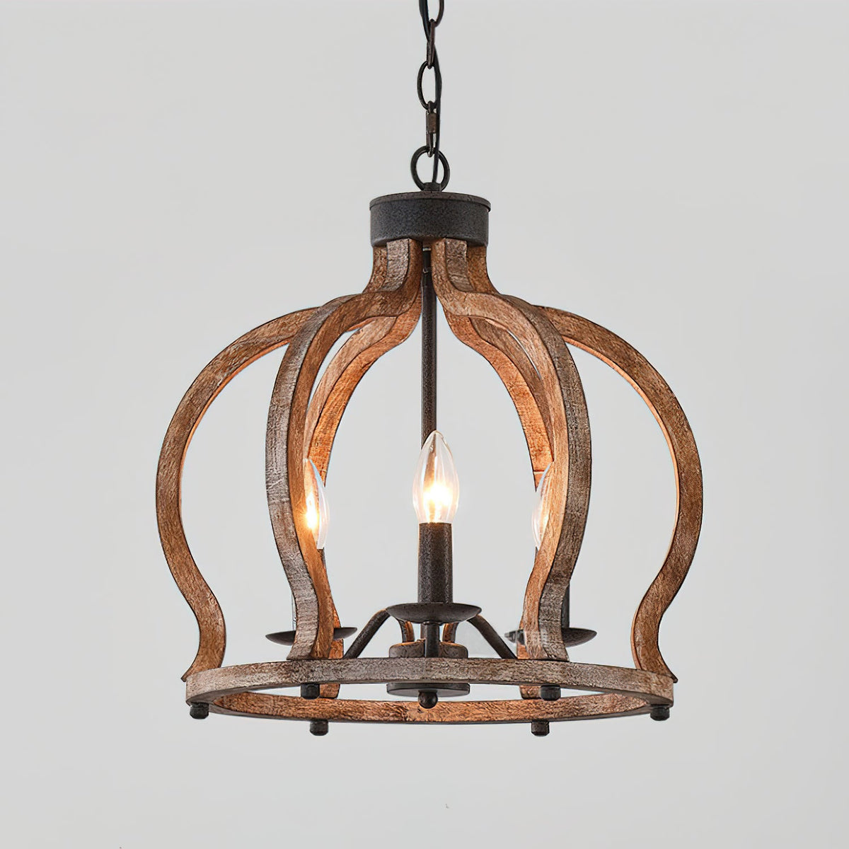 Oaks Aura Farmhouse Pendant Lamp - French Country Crown Wood Chandelier