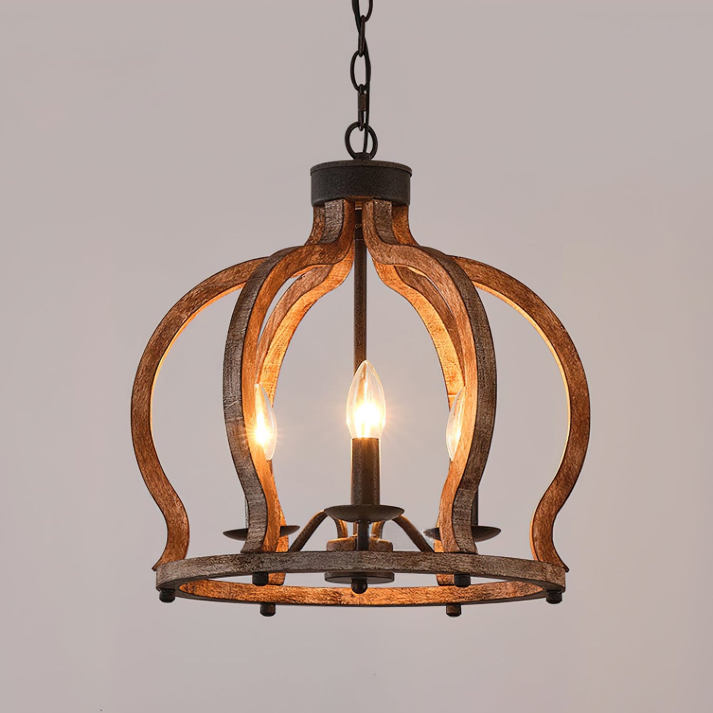 Oaks Aura Farmhouse Pendant Lamp - French Country Crown Wood Chandelier