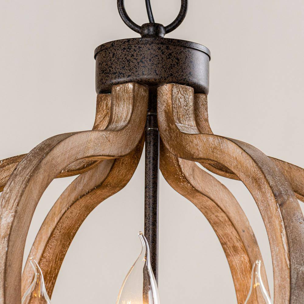Oaks Aura Farmhouse Pendant Lamp - French Country Crown Wood Chandelier