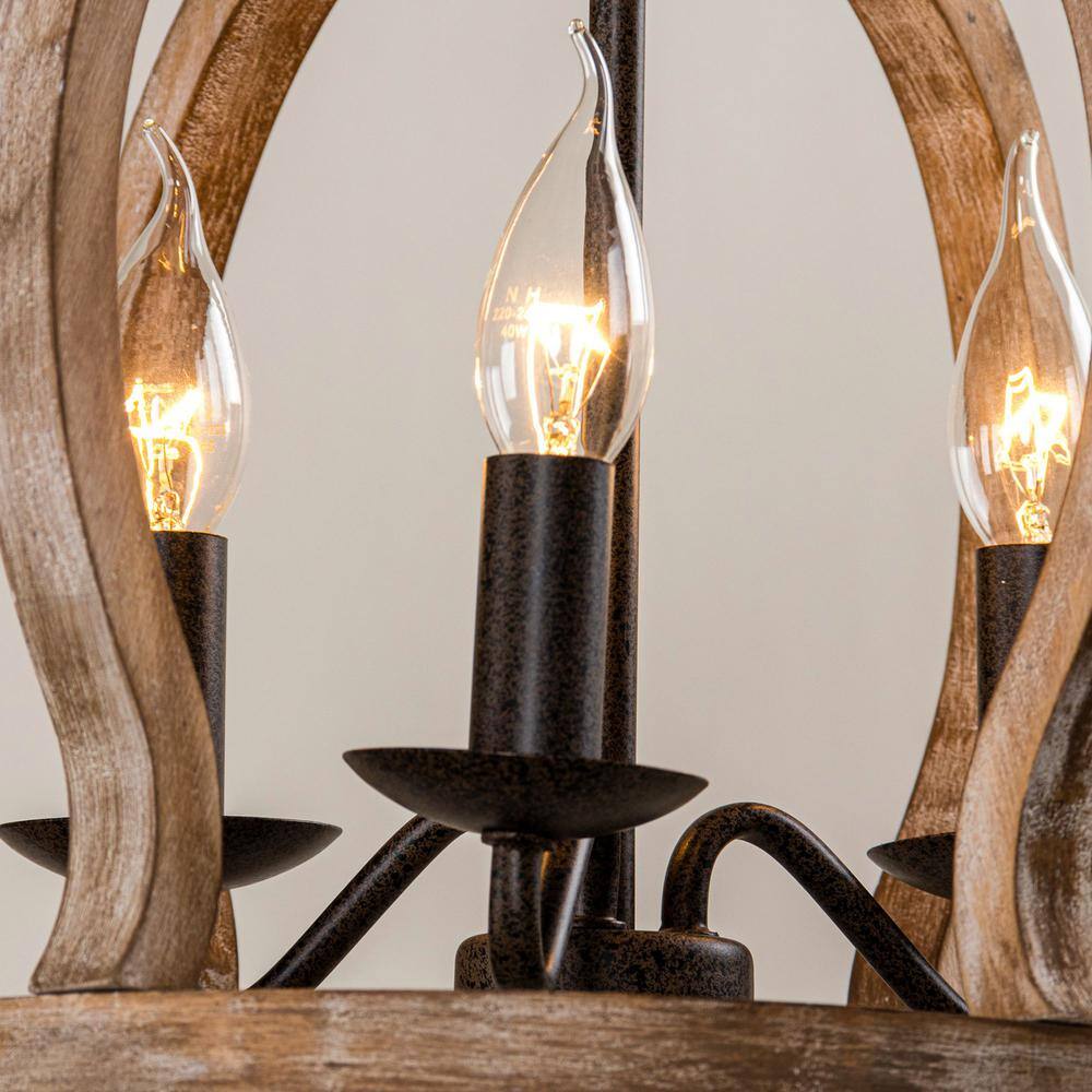 Oaks Aura Farmhouse Pendant Lamp - French Country Crown Wood Chandelier