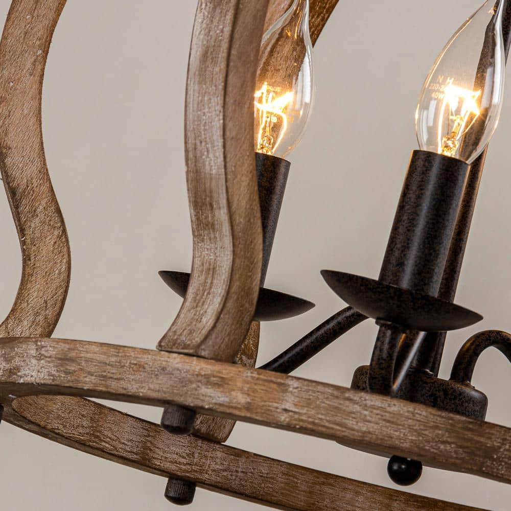 Oaks Aura Farmhouse Pendant Lamp - French Country Crown Wood Chandelier