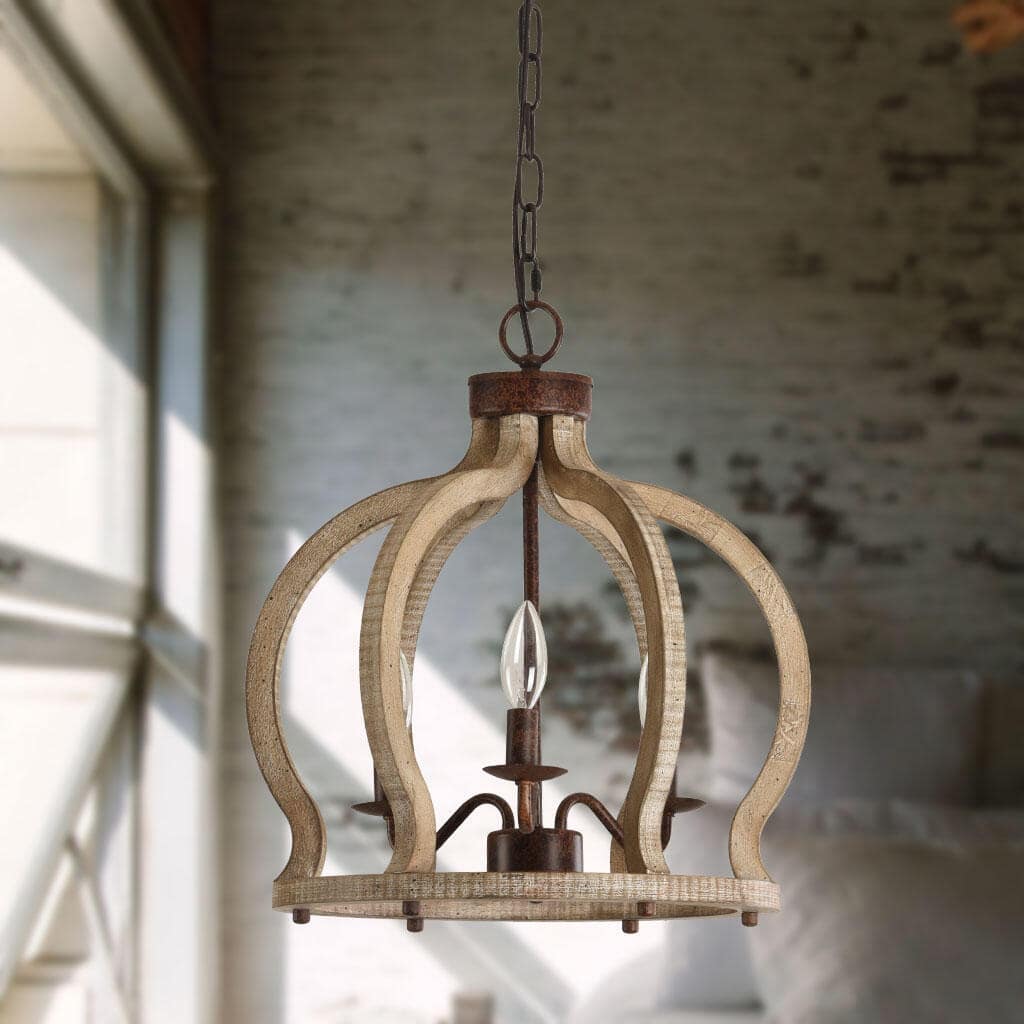 Oaks Aura Farmhouse Pendant Lamp - French Country Crown Wood Chandelier