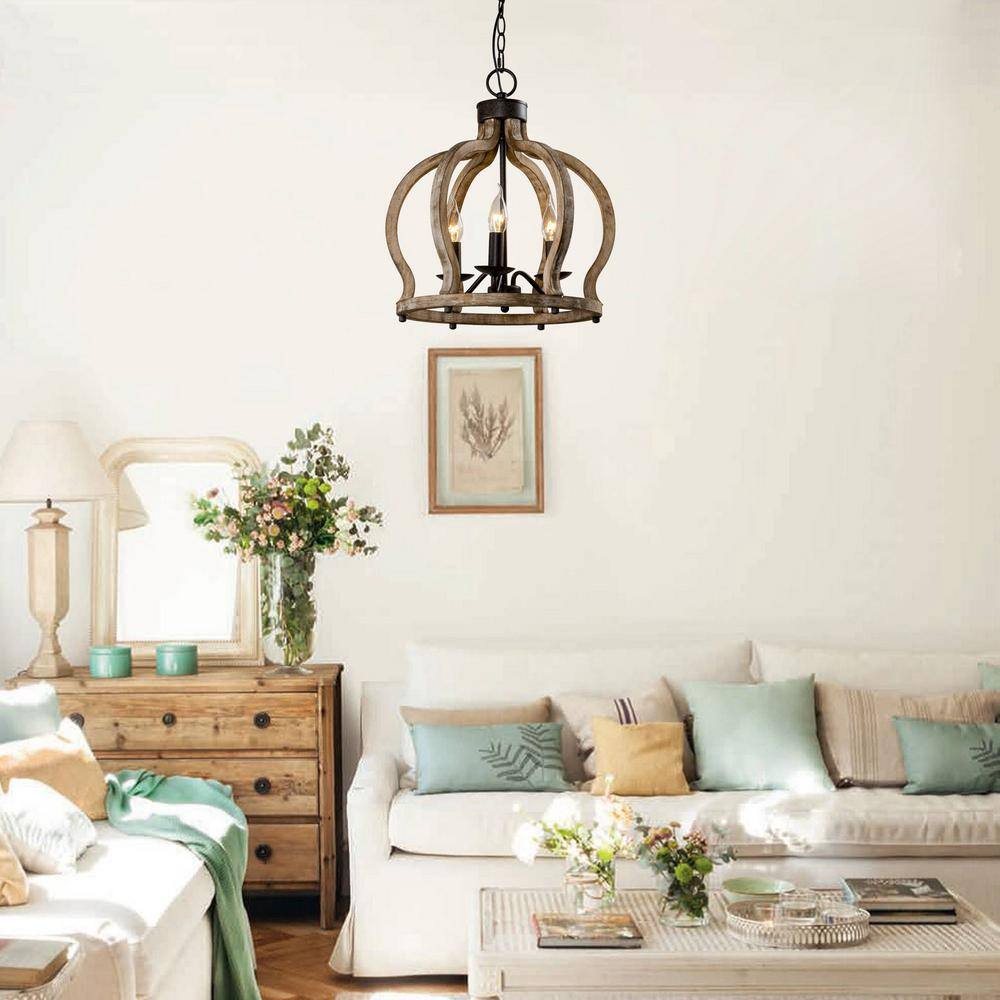 Oaks Aura Farmhouse Pendant Lamp - French Country Crown Wood Chandelier