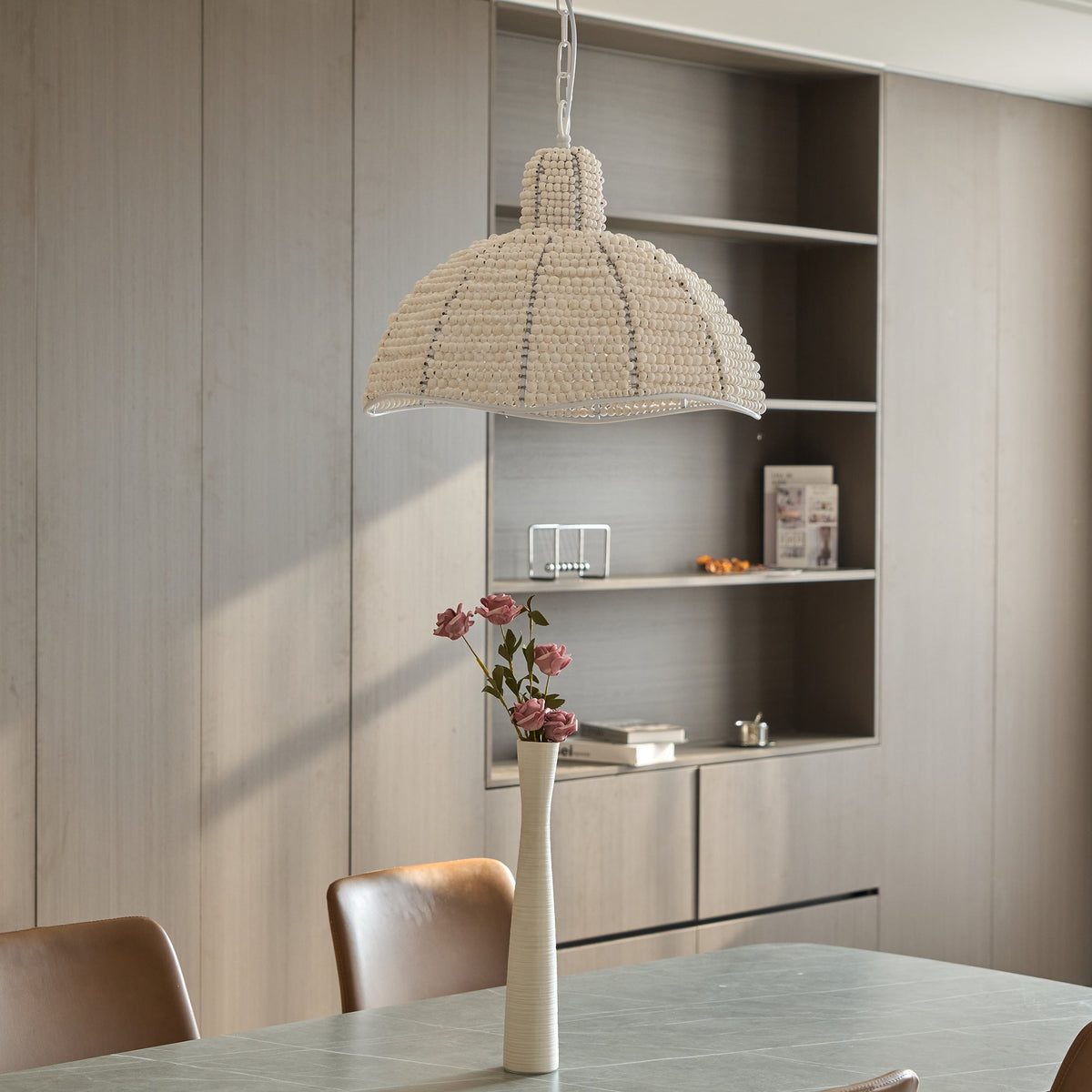 Obispo Pendant Lamp - French Palace Wood Bead & Metal Light