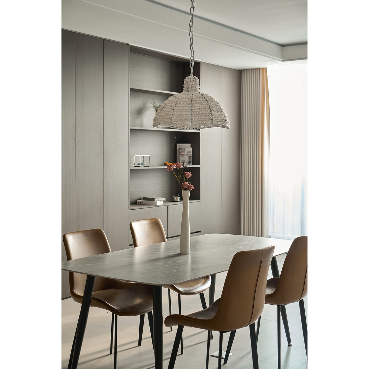 Obispo Pendant Lamp - French Palace Wood Bead & Metal Light