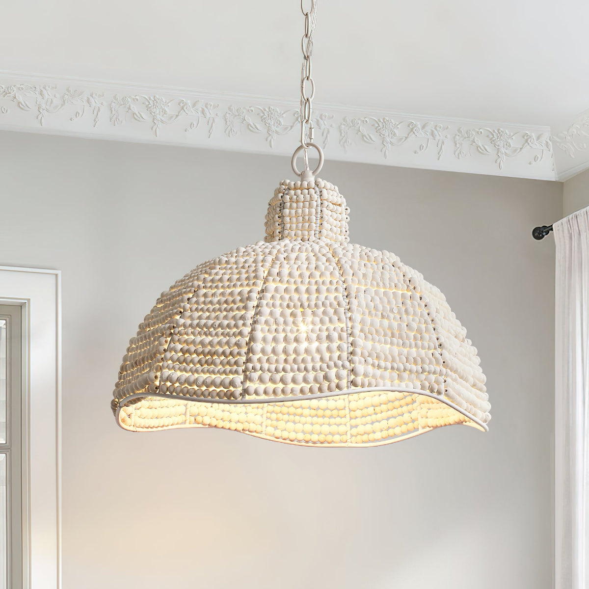 Obispo Pendant Lamp - French Palace Wood Bead & Metal Light