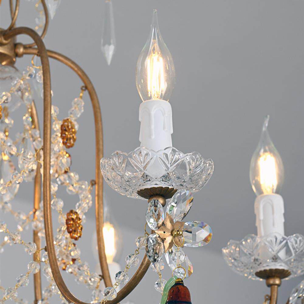 Odette Elysian Chandelier - Gold Leaf Crystal Light with Red Pear Drops