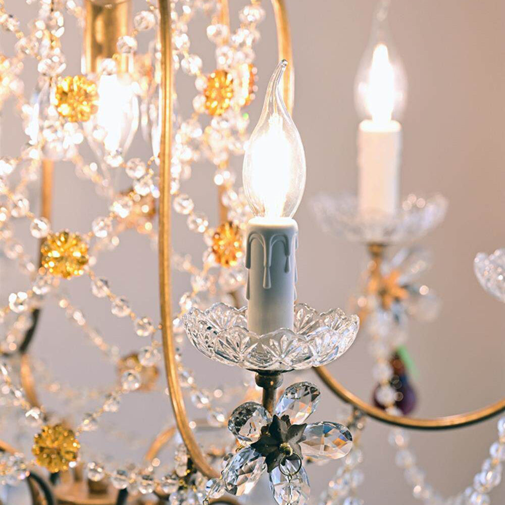 Odette Elysian Chandelier - Gold Leaf Crystal Light with Red Pear Drops