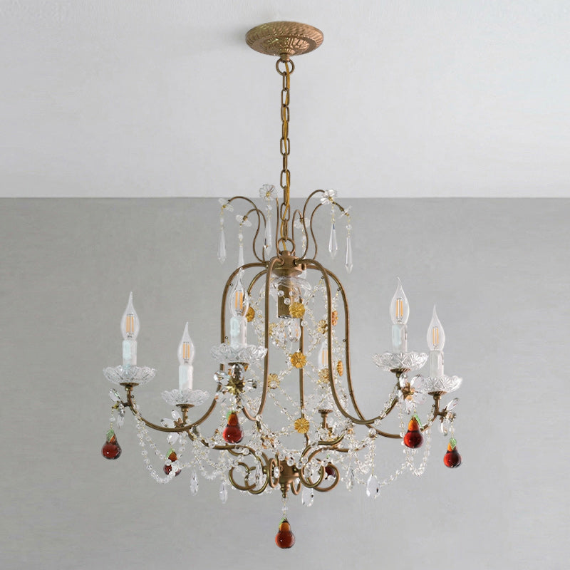 Odette Elysian Chandelier - Gold Leaf Crystal Light with Red Pear Drops