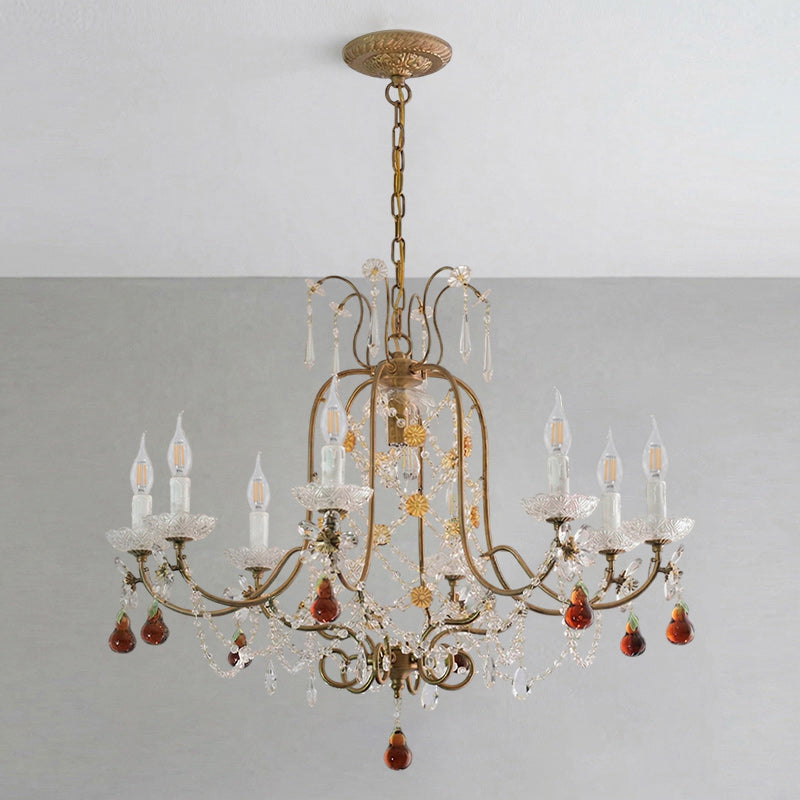 Odette Elysian Chandelier - Gold Leaf Crystal Light with Red Pear Drops