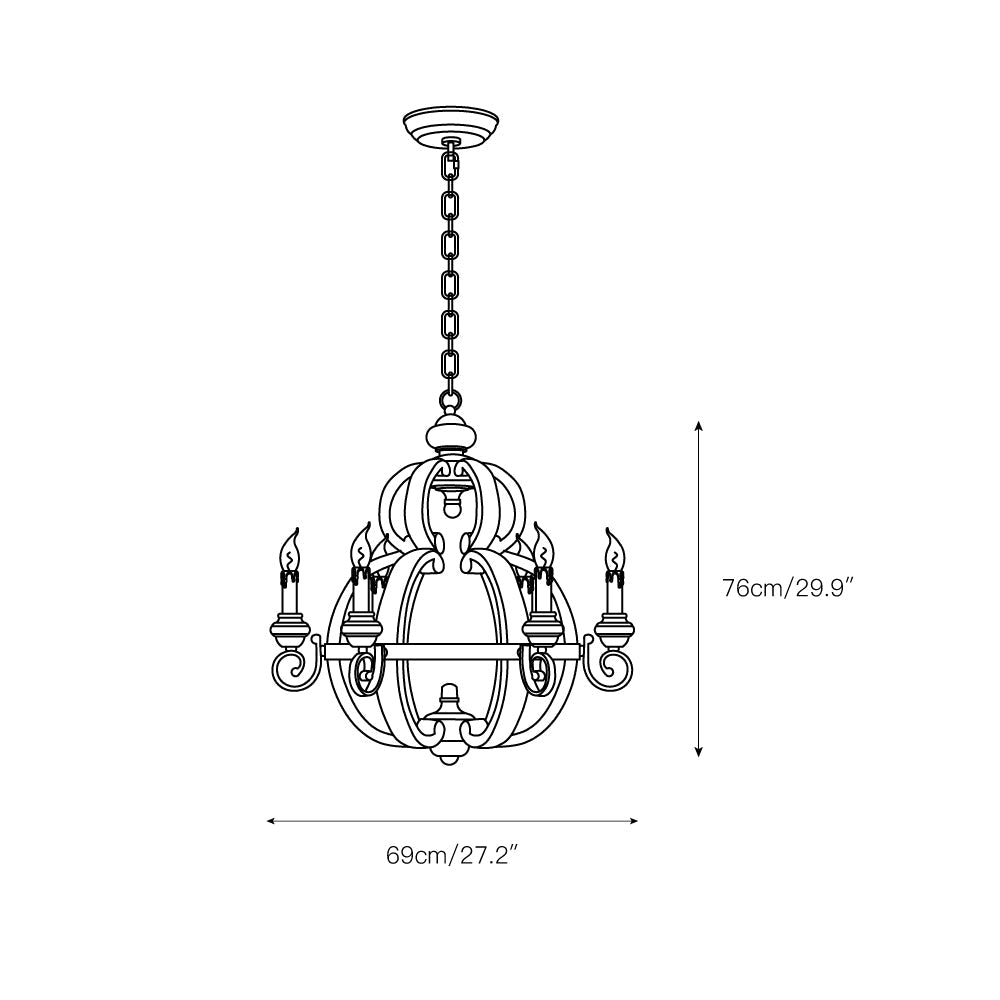 Odum Traditional Chandelier - Distressed Solid Wood & Rust Iron Farmhouse Light