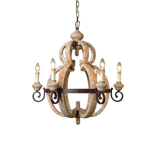 Odum Traditional Chandelier - Distressed Solid Wood & Rust Iron Farmhouse Light
