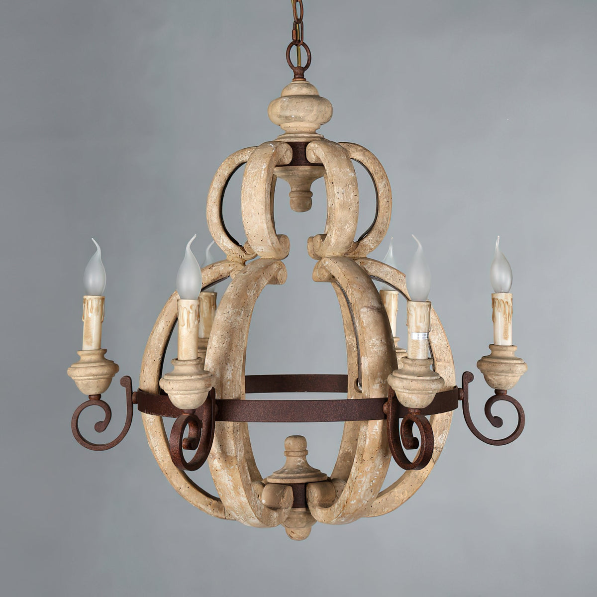 Odum Traditional Chandelier - Distressed Solid Wood & Rust Iron Farmhouse Light