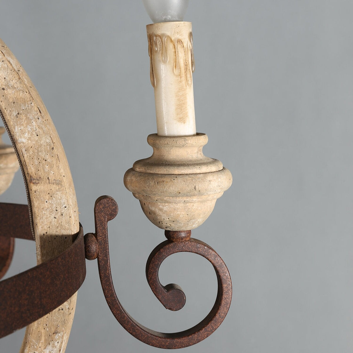 Odum Traditional Chandelier - Distressed Solid Wood & Rust Iron Farmhouse Light