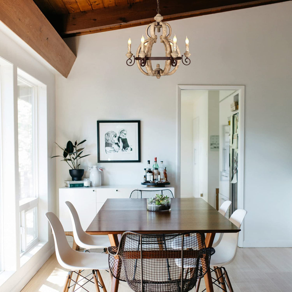 Odum Traditional Chandelier - Distressed Solid Wood & Rust Iron Farmhouse Light