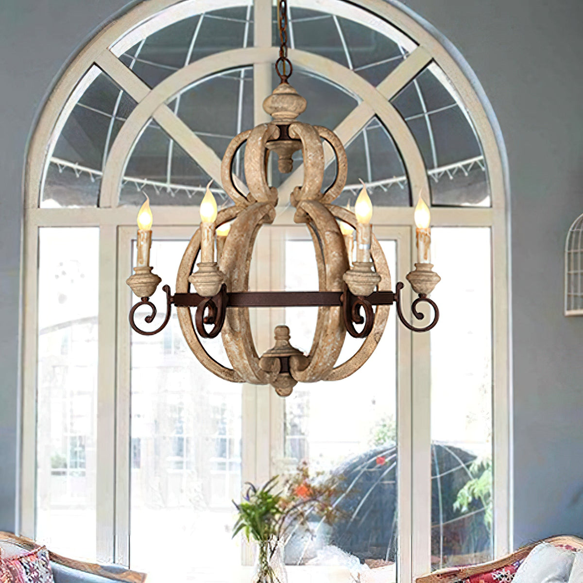 Odum Traditional Chandelier - Distressed Solid Wood & Rust Iron Farmhouse Light