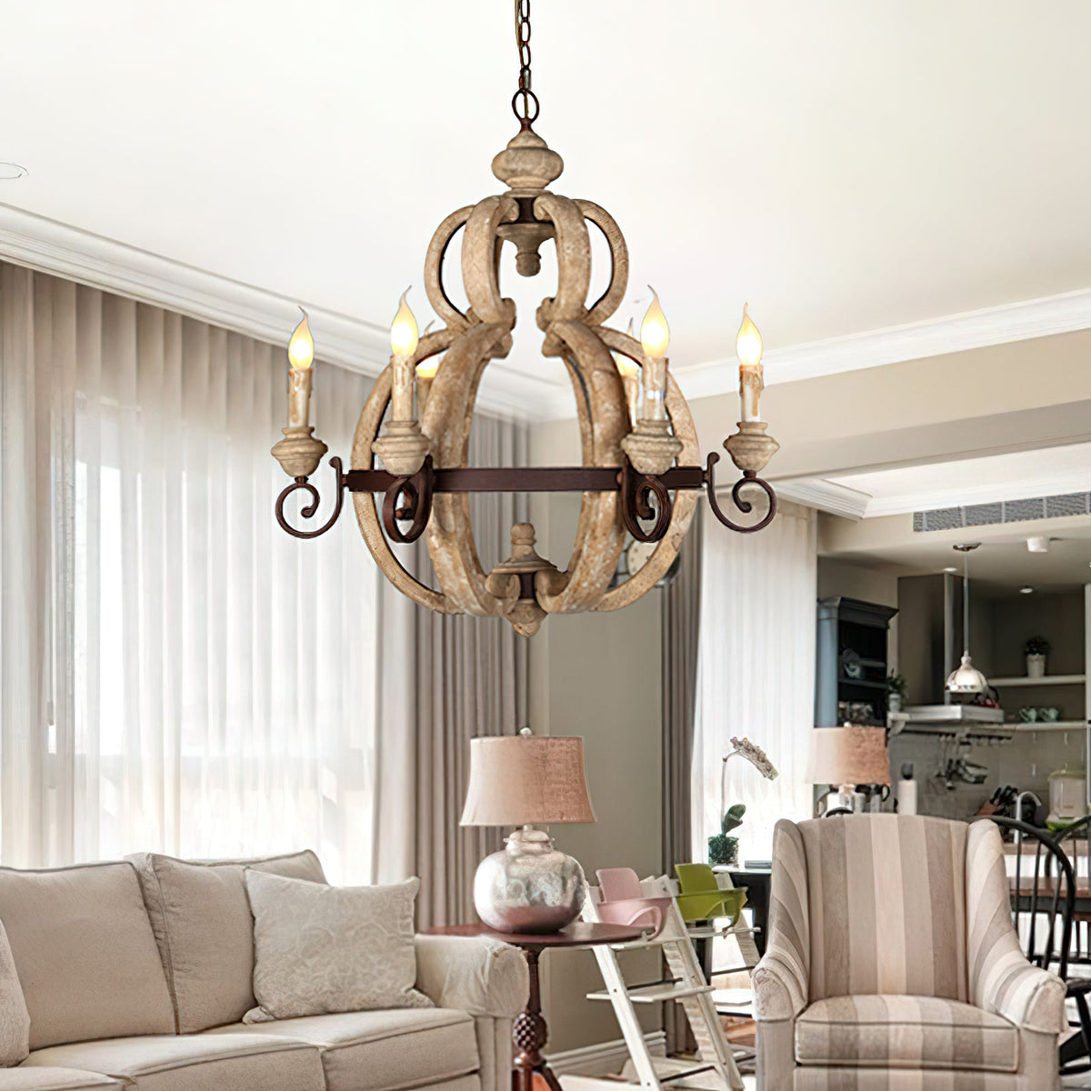 Odum Traditional Chandelier - Distressed Solid Wood & Rust Iron Farmhouse Light