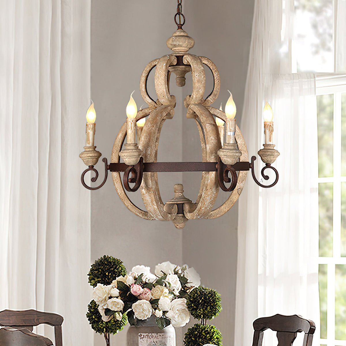 Odum Traditional Chandelier - Distressed Solid Wood & Rust Iron Farmhouse Light