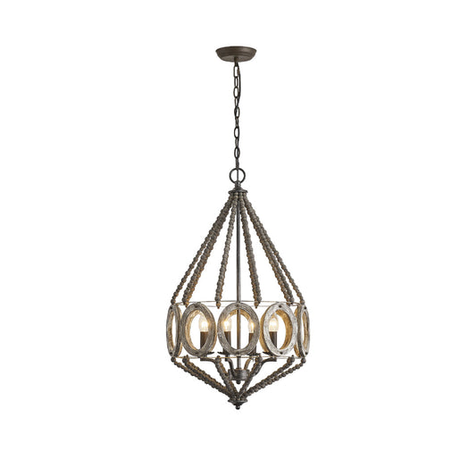 Oglesby Chandelier - Rustic Wood Bead & Distressed Metal Pendant Light