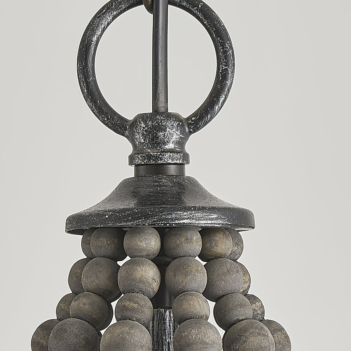 Oglesby Chandelier - Rustic Wood Bead & Distressed Metal Pendant Light