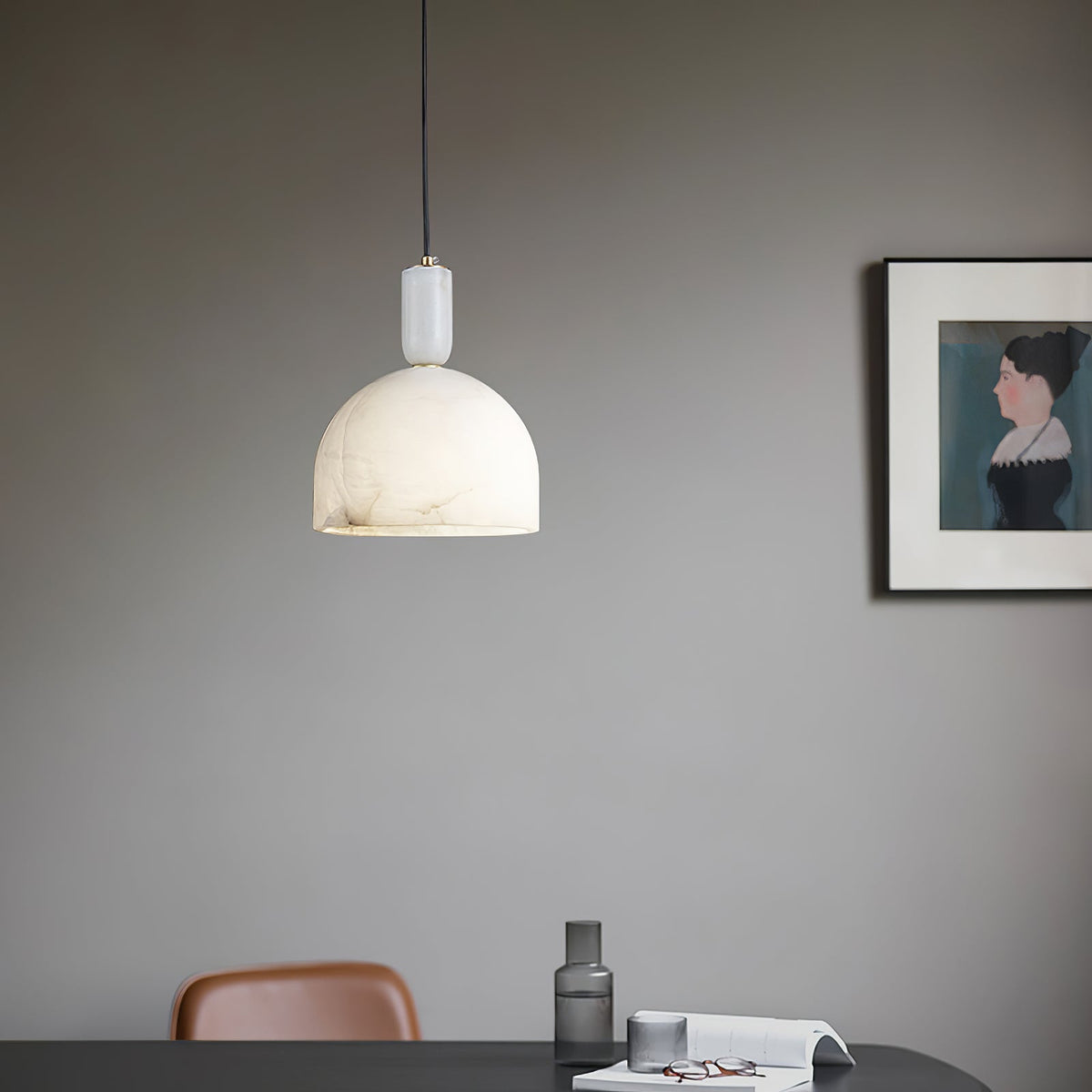 Oki Alabaster Pendant Light - Hand-Carved Japanese Bowl Light