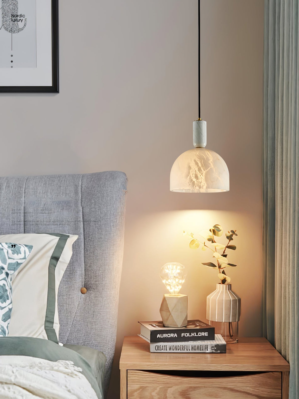 Oki Alabaster Pendant Light - Hand-Carved Japanese Bowl Light