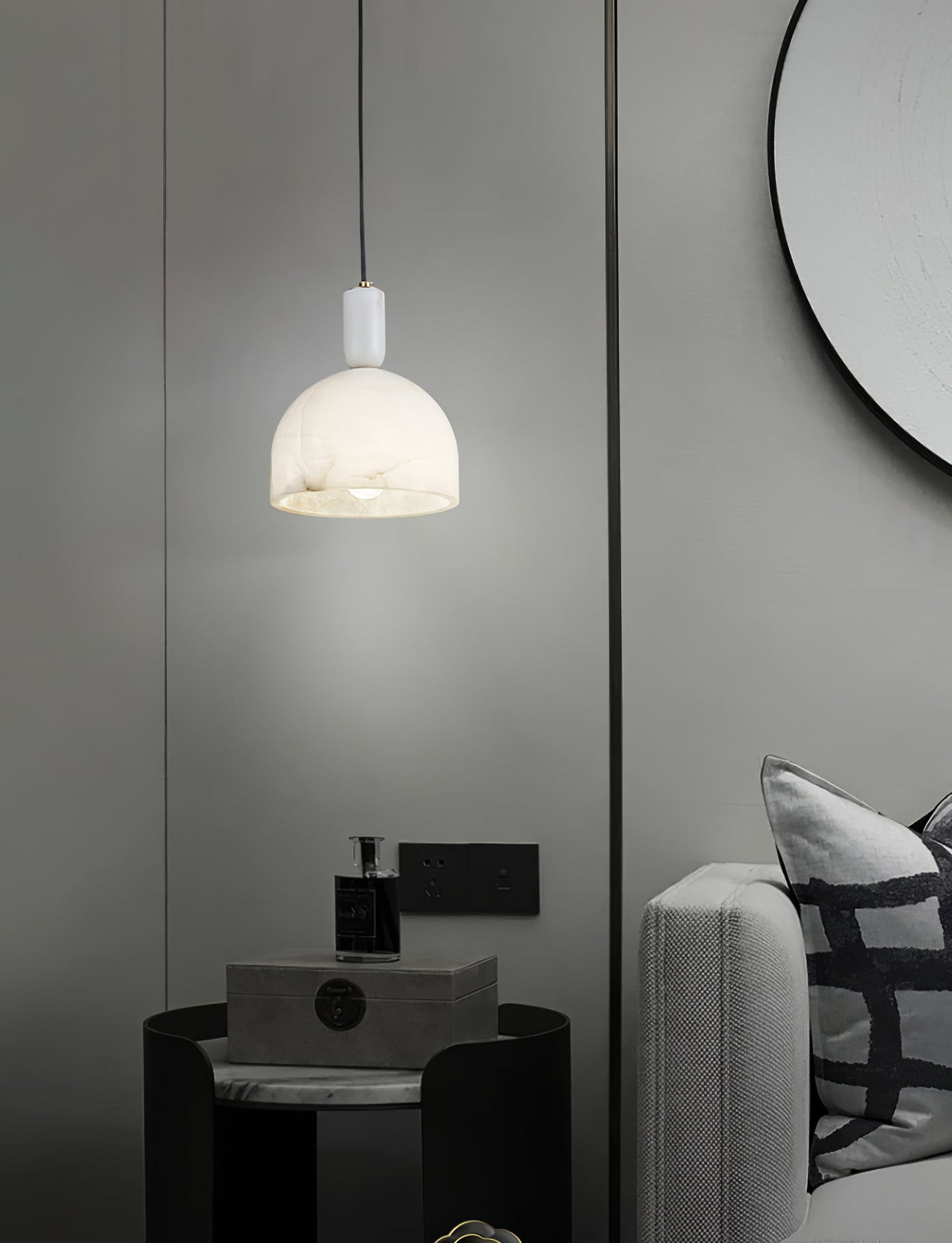 Oki Alabaster Pendant Light - Hand-Carved Japanese Bowl Light