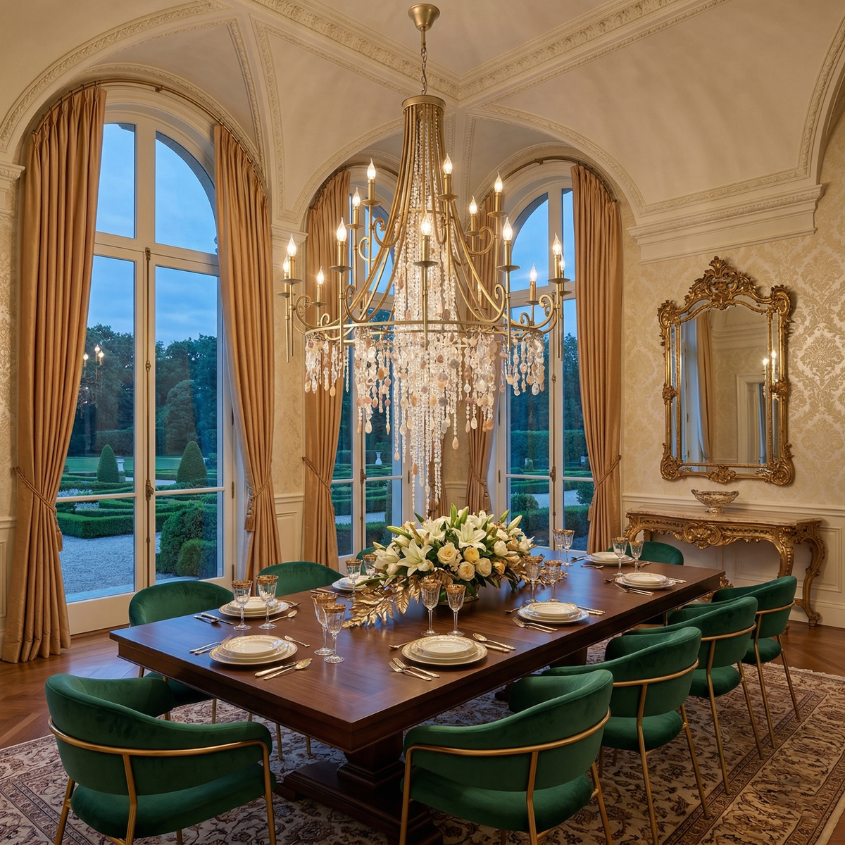Cebu Chandelier – Tiered Metal Chandelier with Natural Shell, Alabaster & Crystal Charms