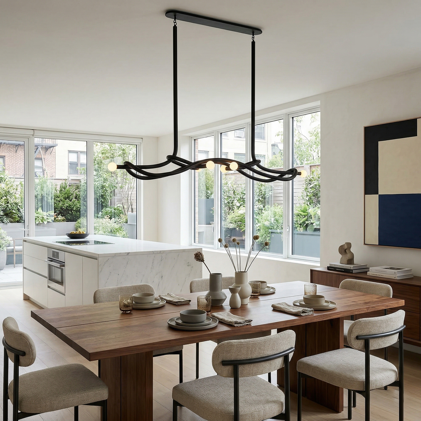 Tryst Chandelier - Interlocked Sculptural Brass Pendant Light | Modern Kinetic Balancing Chandelier