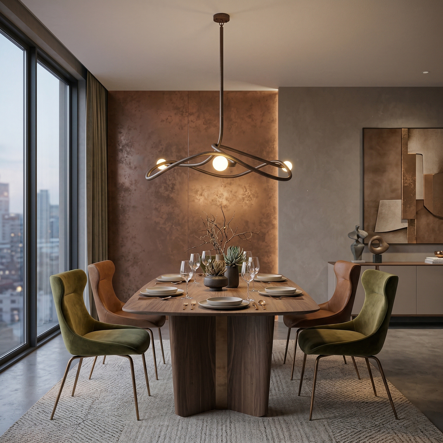 Tryst Chandelier - Interlocked Sculptural Brass Pendant Light | Modern Kinetic Balancing Chandelier