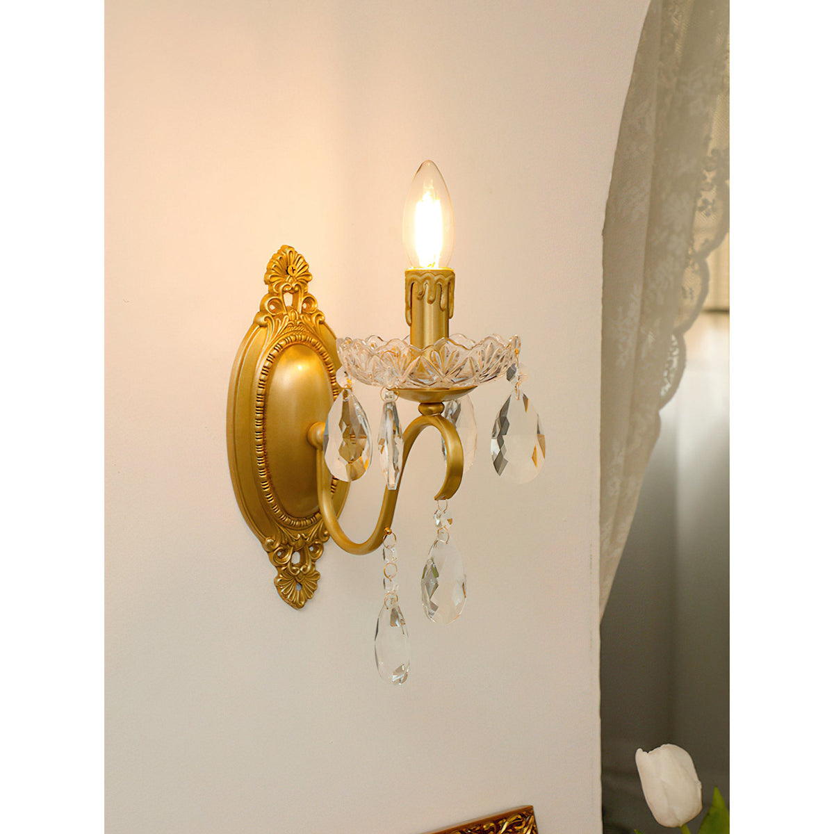Ondersley Crystal Wall Lamp - European Classical Brass & Faceted Crystal Sconce