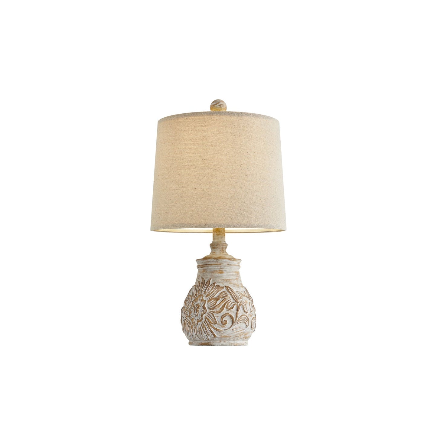 Oneach Retro Table Lamp - Hand-Carved Floral Wood Base & Fabric Shade