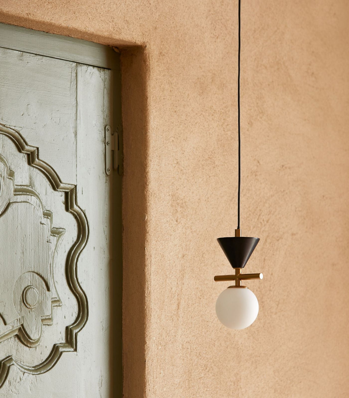 Oneta Pendant Lamp - Marble Cone & Steel Frame Pendant Light