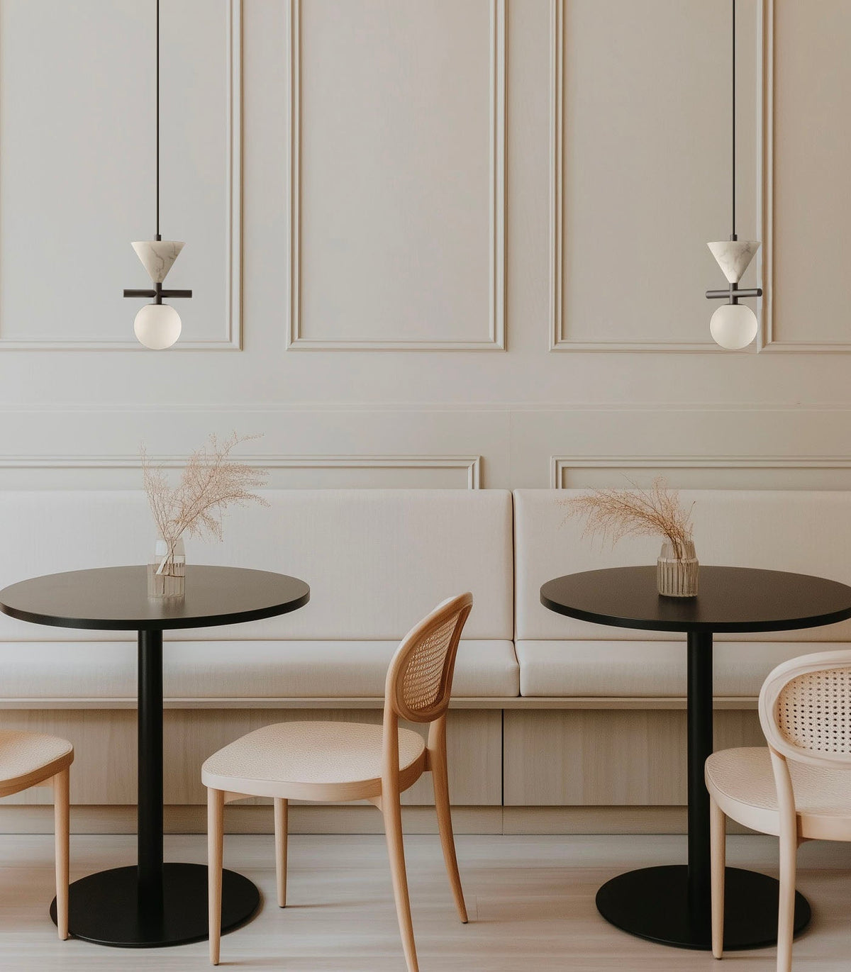 Oneta Pendant Lamp - Marble Cone & Steel Frame Pendant Light
